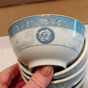 VTG Chinese Restaurant Ware Rice or Soup Bowls Blue White Dragon Set of 5 Cameo